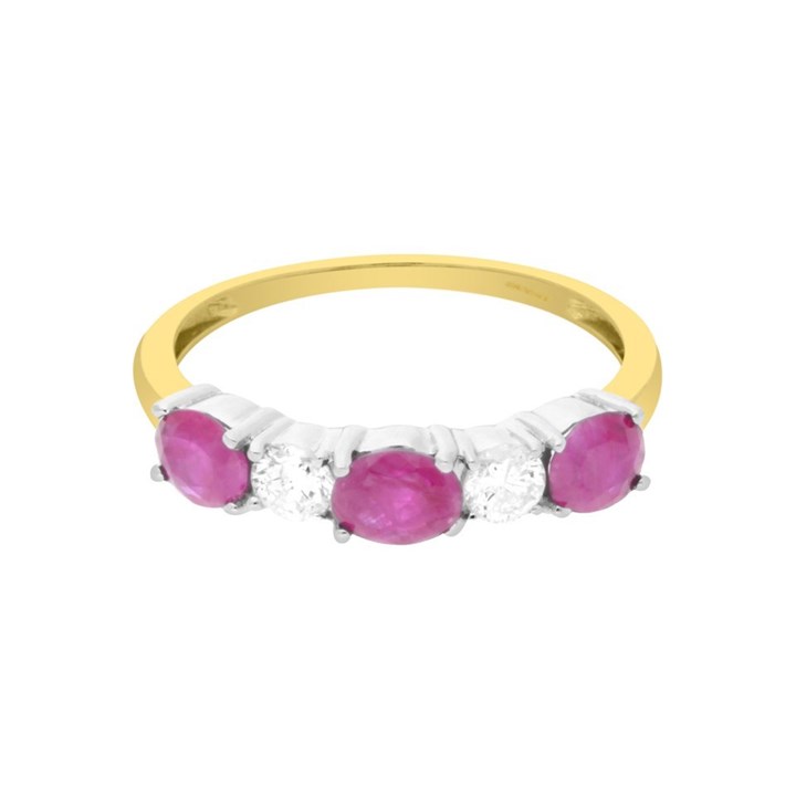 9ct Yellow Gold Ruby And Diamond 5 Stone Ring - 33pts - X10632