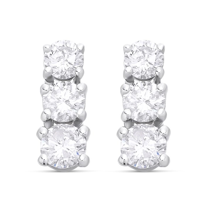 18ct White Gold Diamond Trilogy Stud Earrings - 60pts per pair - X11287