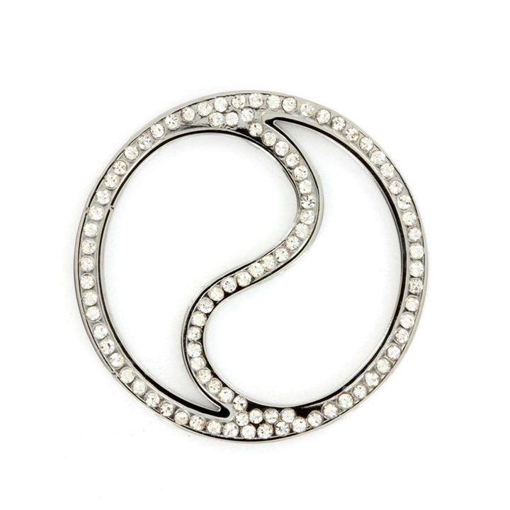 Sterlina Milano Silver Tone Open Crystal Swirl Coin - Large - X40935