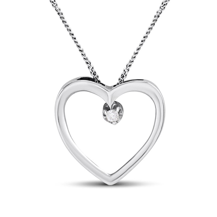 9ct White Gold Diamond Heart Pendant And Chain - X50592