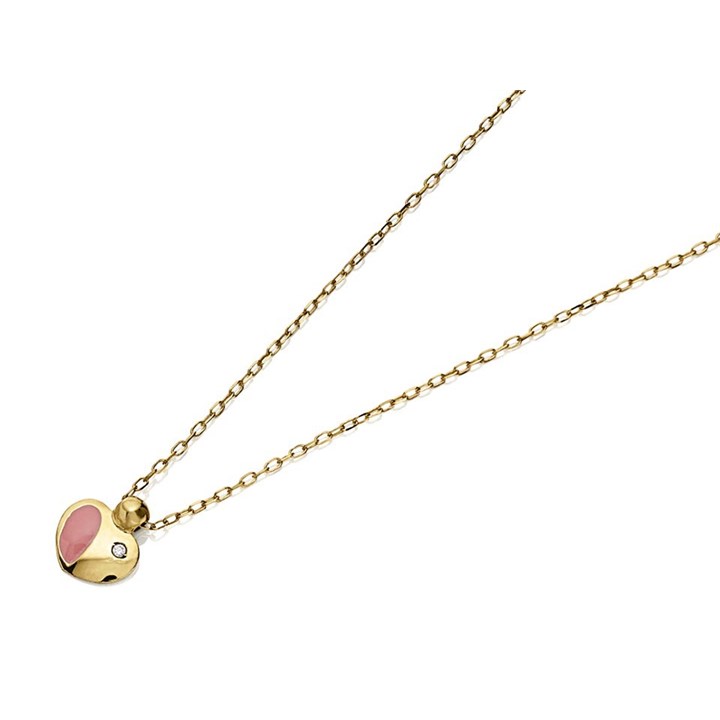 9ct Gold Bella Baby Pink Enamel Crystal Set Necklace - X50782