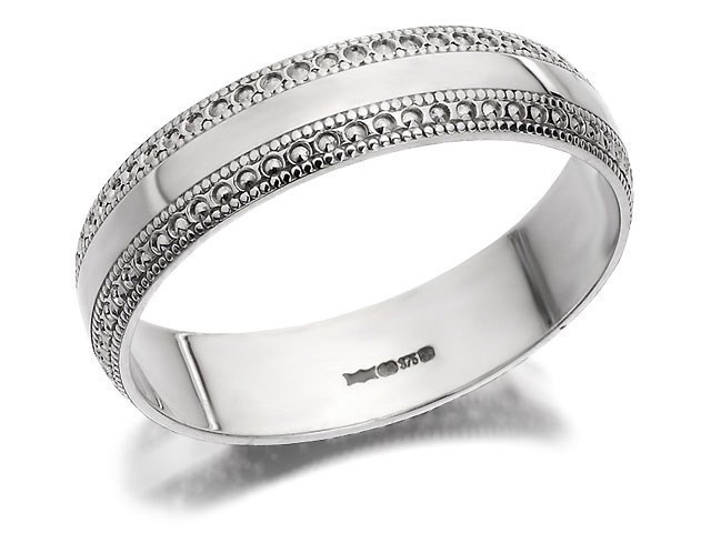 18ct White Gold Beaded Edge Wedding Ring - Size L Only - Z08120