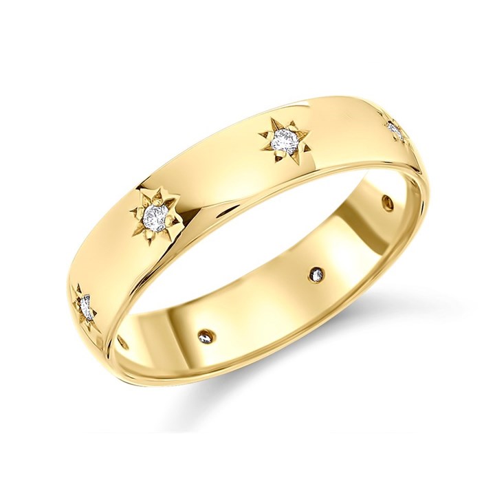 9ct Gold Diamond Set Gypsy Wedding Ring - 4mm - Size I Only - Z09278