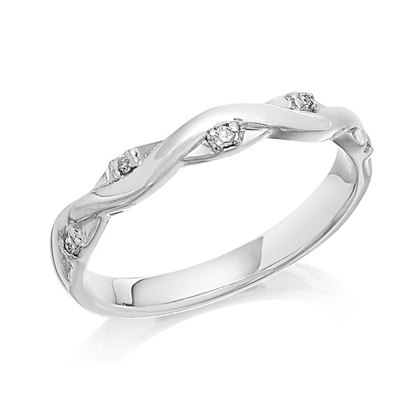 9ct White Gold Diamond Set Wavy Wedding Ring 3mm Size Z+3 Only
