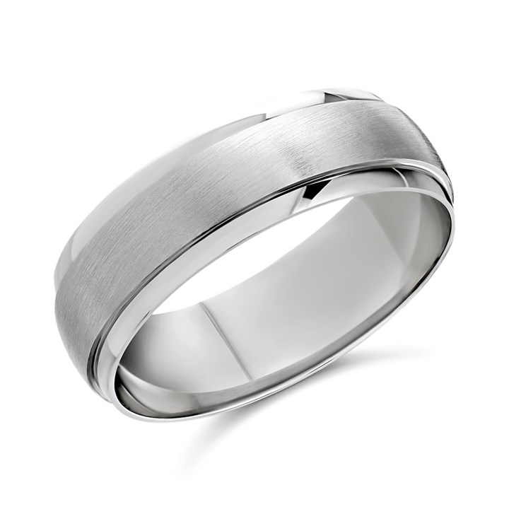 9ct White Gold Satin And Polished Wedding Ring - 7mm - Size R Only - Z10124