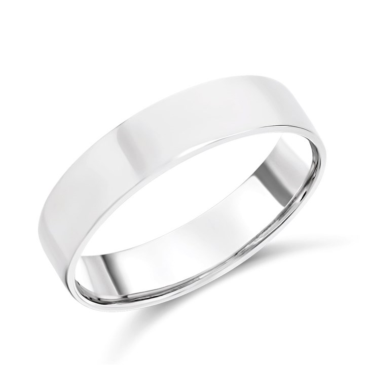 9ct White Gold Flat Court Wedding Ring - 4mm - Size K - Z12315