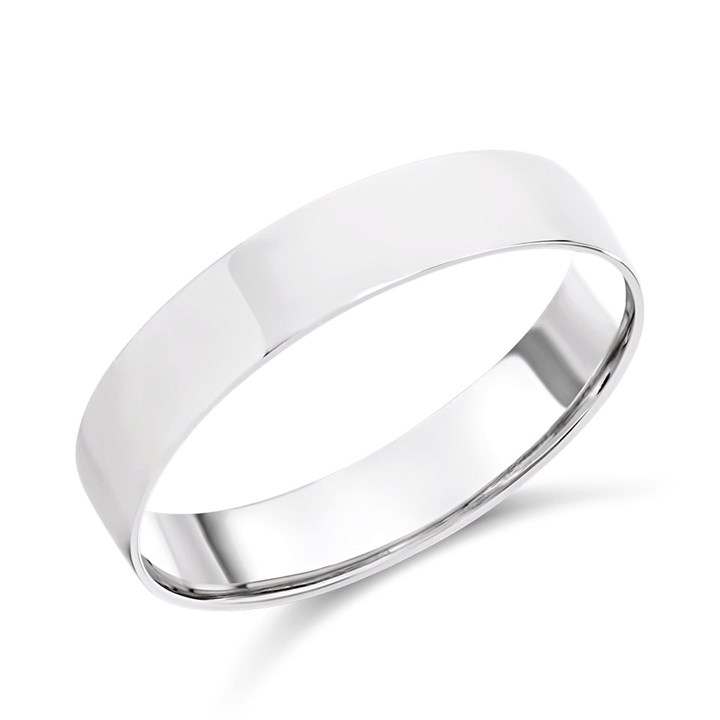 9ct White Gold Flat Court Wedding Ring - 4mm - Size Q - Z12316