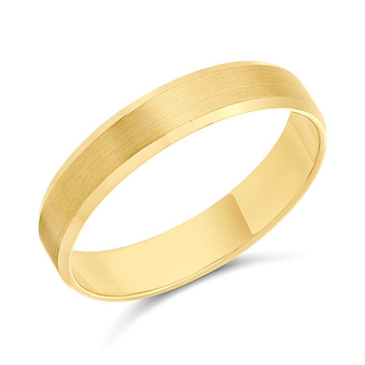 9ct Gold Flat Matt Centre Chamfered Edge Wedding Ring - 4mm - Size R - Z12427