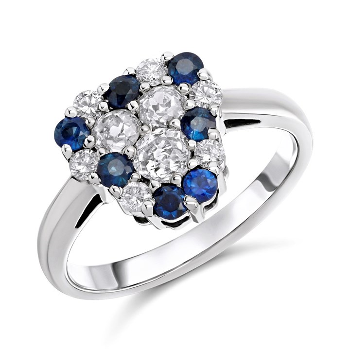 9ct White Gold Sapphire And Diamond Cluster Ring - Z12568