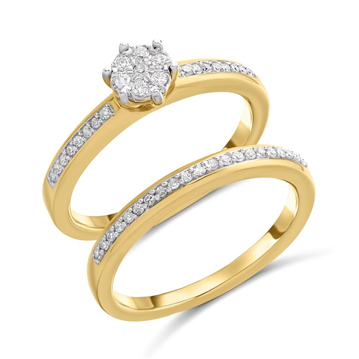 9ct Gold Diamond Engagement And Wedding Ring Set - 18pts - Size I Only - Z1330