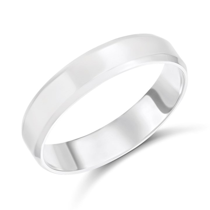 9ct White Gold Flat Chamfered Edge Wedding Ring - 4mm - Size P - Z13852