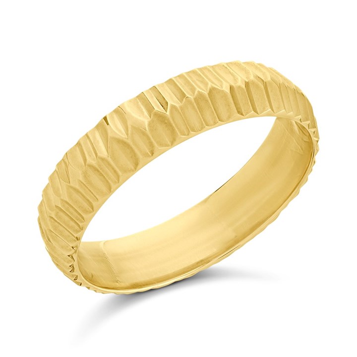 9ct Gold Bamboo Effect Wedding Ring - 5mm - Size S Only - Z1423