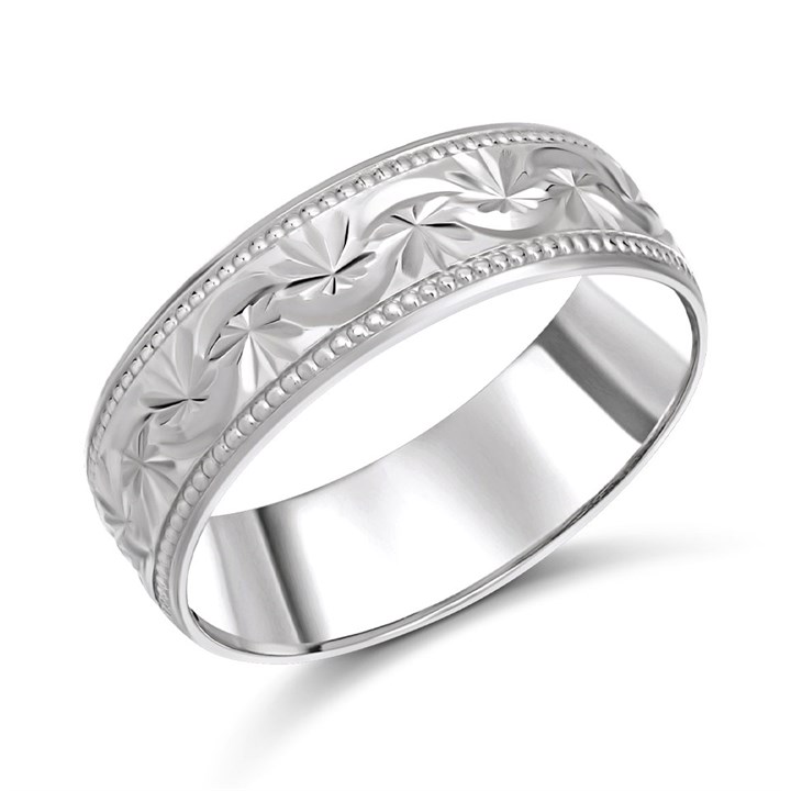 9ct White Gold Beaded Garland Wedding Ring - 5mm - Size I - Z15110