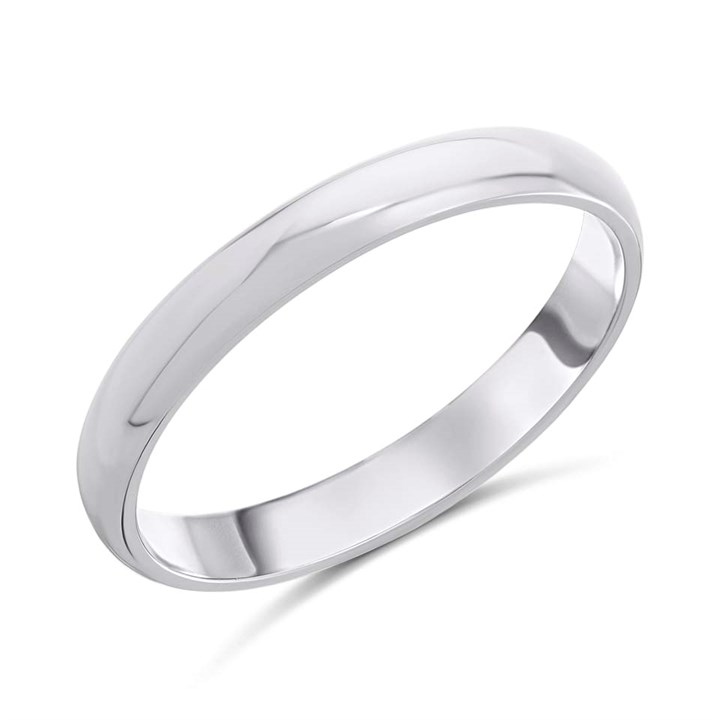 9ct White Gold Heavyweight D Shaped Wedding Ring - 2.5mm- Size J - Z15849