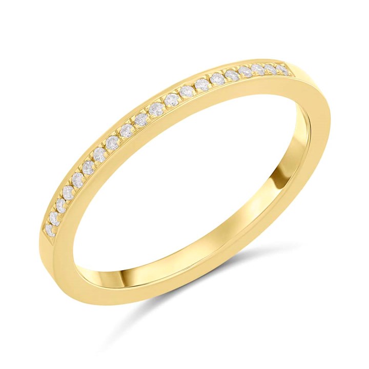 9ct Yellow Gold 2mm Diamond Half ET/Wedding Ring - 10pts - Z15891