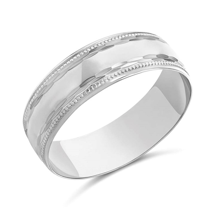 9ct white Gold Beaded Edge Wedding Ring - 7mm - Z16539
