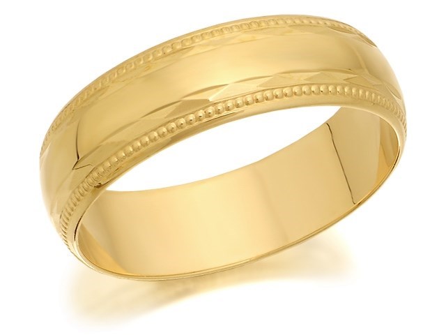 18ct Gold Beaded Edge Wedding Ring - 5mm - Size O Only - Z26334