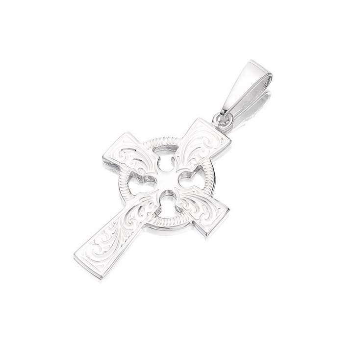 Silver Large Heavyweight Engraved Celtic Cross - 35mm - Z4019
