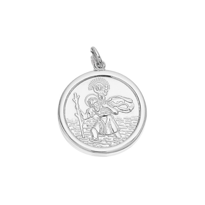 Silver Round St. Christopher Medallion - 24mm - Z4035
