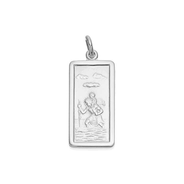 Silver Rectangular St. Christopher Medallion - 26mm - Z4036