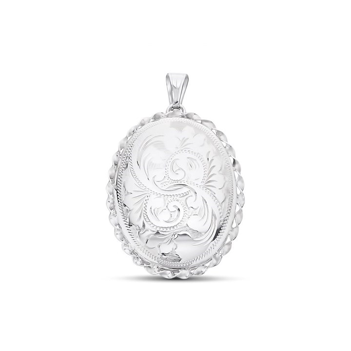 Silver Engraved Oval Photo Locket - Z4043