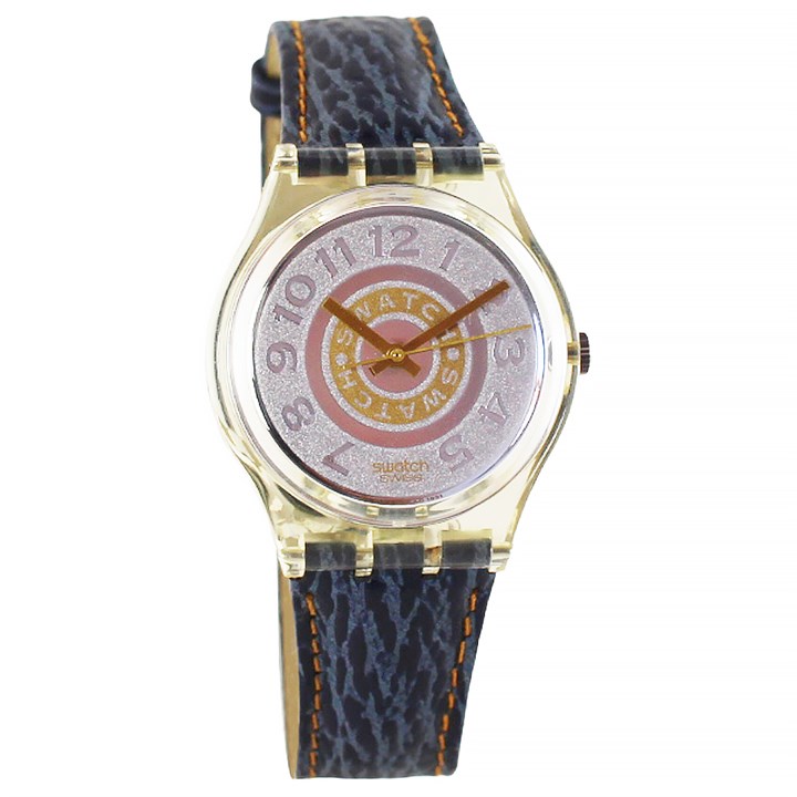 Swatch Delave 1992 Collectable Blue Leather Strap Watch- GK145 - Z4319