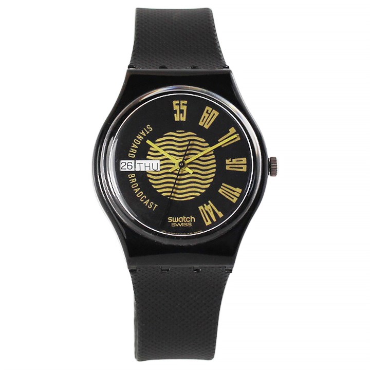 Swatch Broadcast 1991 Collectable Black Strap Watch- GB720 - Z4326