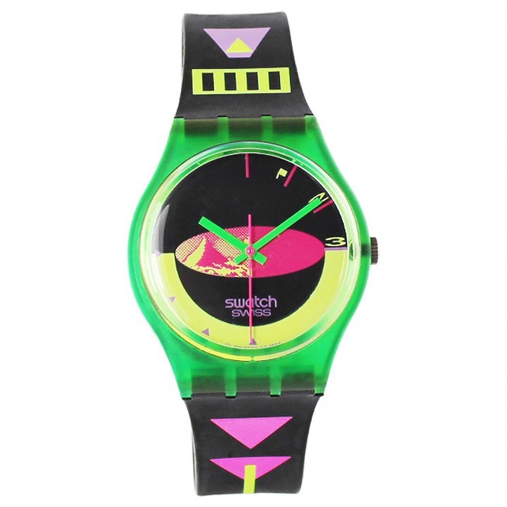 Swatch Sandy Mountains 1990 Collectable Black Strap Watch- GG105 - Z4328