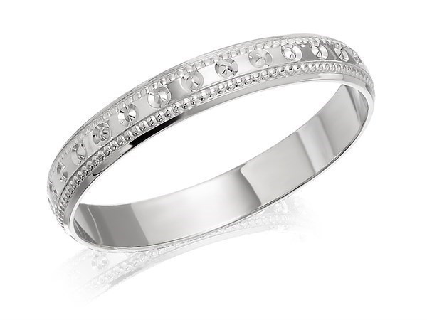 9ct White Gold Beaded Edge Wedding Ring - 3mm - Size W Only - Z50431