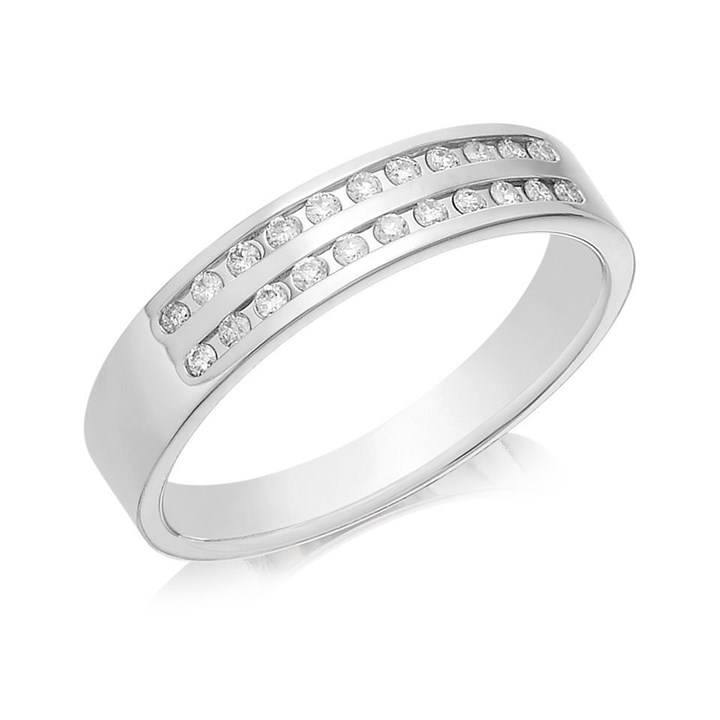 9ct White Gold Two Row Diamond Band Ring - 15pts - Size I Only - Z50456