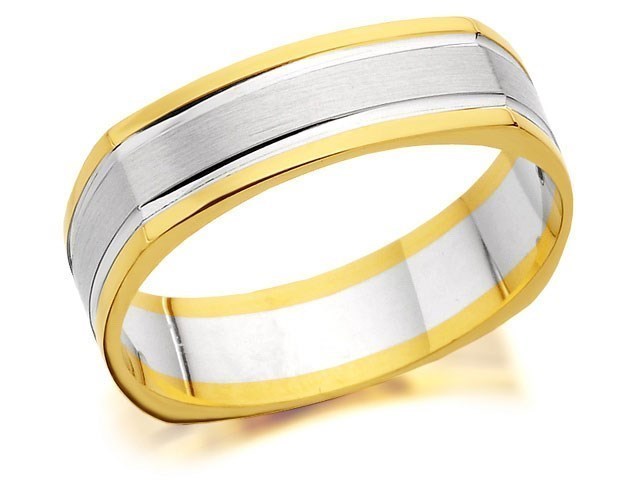 9ct Two Colour Gold Square Edged Wedding Ring - 5mm - Size I Only - Z50648