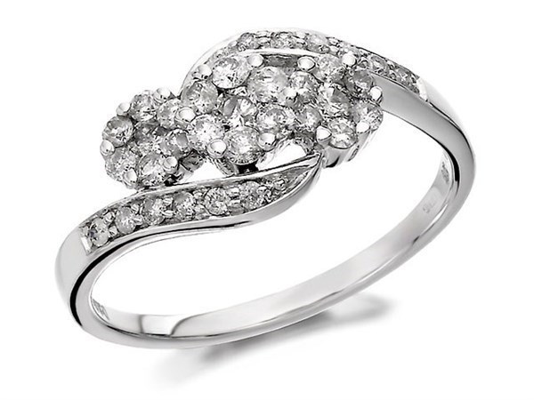 9ct White Gold Diamond Trilogy Crossover Cluster Ring - 1/2ct - Z50747