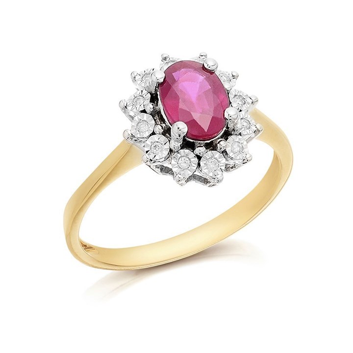 9ct Gold Ruby And Diamond Cluster Ring - Z50888