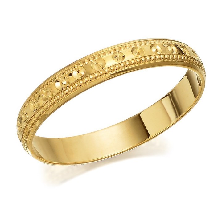 9ct Gold Beaded Edge Wedding Ring - 3mm - Size H Only - Z50908