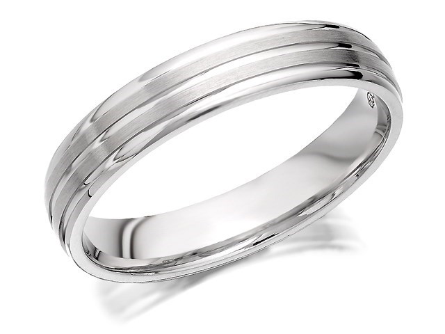 9ct White Gold Banded Wedding Ring - 4mm - Size H Only - Z50991