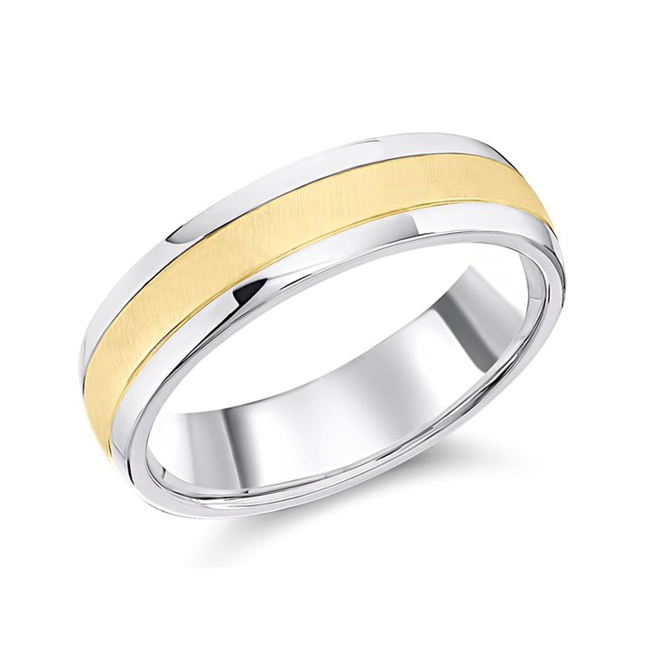 Silver And 9ct Gold Court Wedding Ring - 5mm - Size H Only - Z50992
