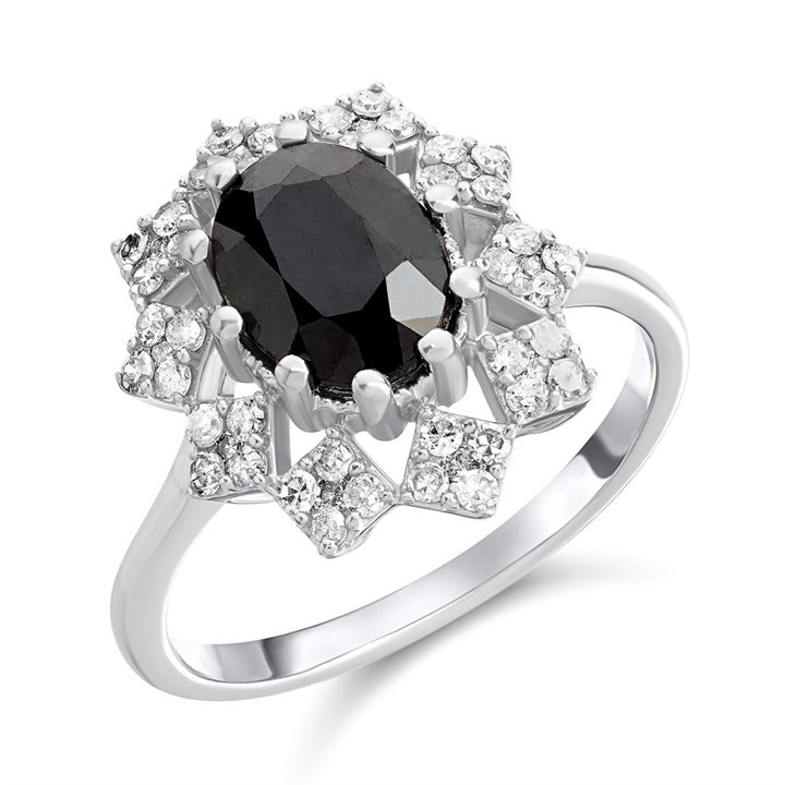 9ct White Gold Sapphire And Diamond Cluster Ring - 1/3ct - Z51102