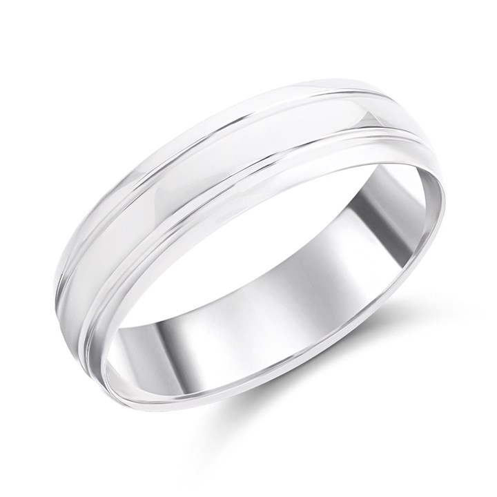 9ct White Gold Double Banded Wedding Ring - 6mm - Size X Only - Z51107