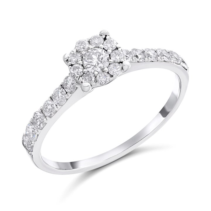 9ct White Gold Diamond Cluster Ring - 50pts - Z51114