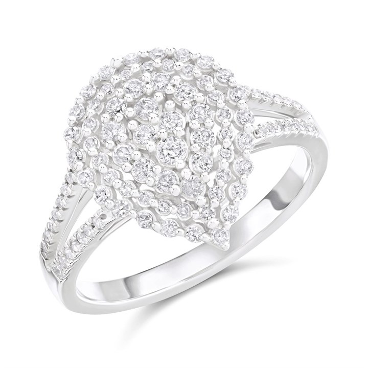 9ct White Gold Diamond Pear Cluster Ring - 1/2ct - Size W - Z51126