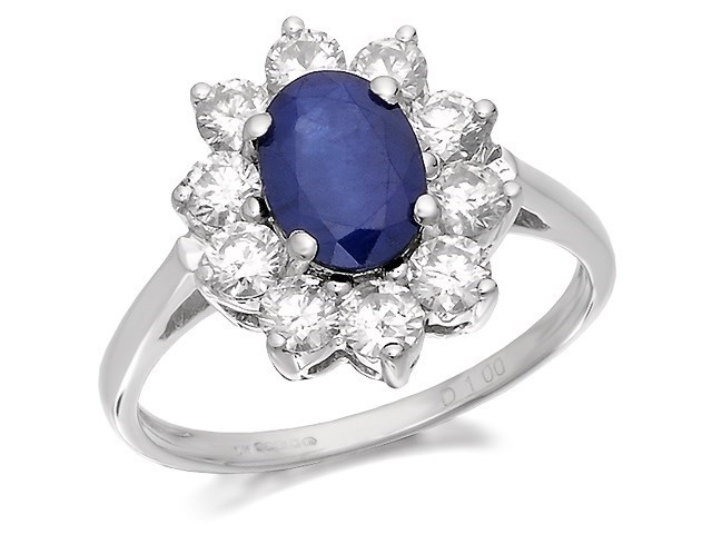 9ct White Gold 1.2 Carat Sapphire And 1 Carat Diamond Cluster Ring - Z51142