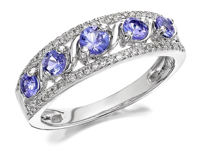 9ct White Gold Tanzanite And Diamond Ring - 20pts Exclusive - Size V - Z51144