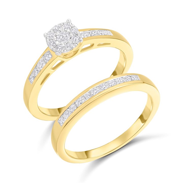 9ct Gold Diamond Engagement And Wedding Ring Set - 1/2ct - Size O - Z51147