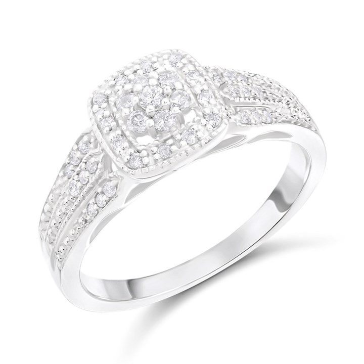 9ct White Gold Diamond Cluster Ring - 20pts - Size K - Z51149