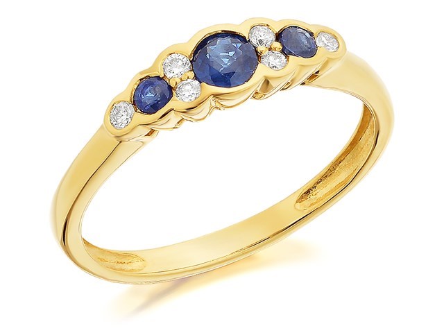 9ct Gold Sapphire And Diamond Ring - 9pts - Size H - Z51153