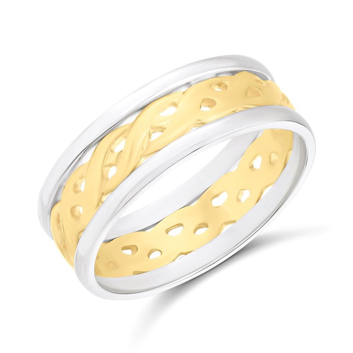 9ct Two Colour Gold Weave Wedding Ring - 6mm - Size K - Z51155