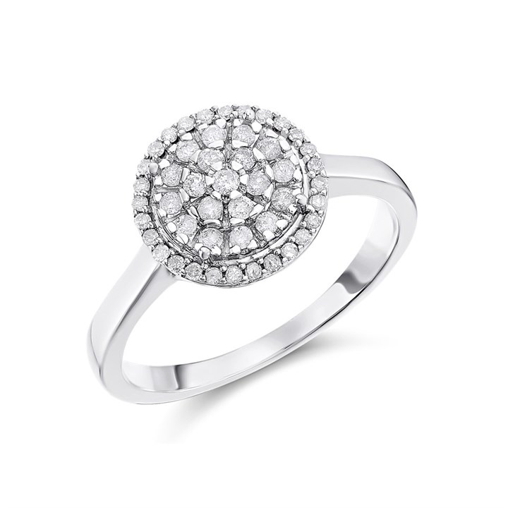 9ct White Gold Diamond Cluster Ring - 30pts - Size H - Z51162