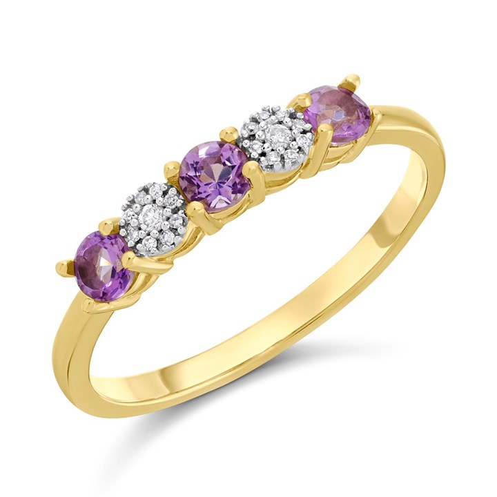 9ct Gold Amethyst And Diamond Ring Size H - Z51171