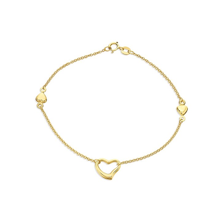 9ct Gold Heart Bracelet - 8.5in - Z51173