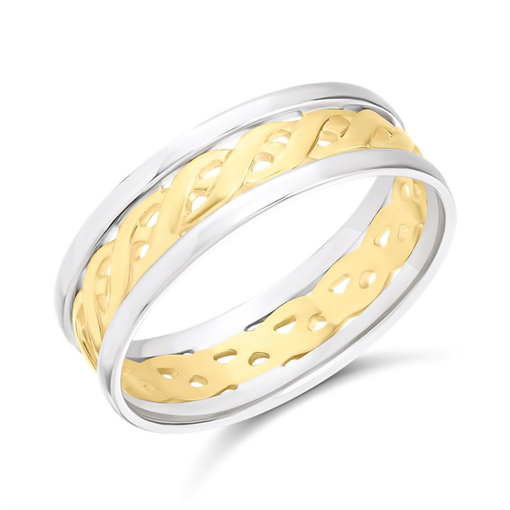 9ct Two Colour Gold Weave Wedding Ring - 6mm - Size Q - Z51176
